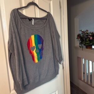 Torrid off the shoulder Pride skull sweater